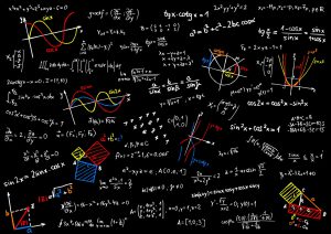 Blackboard with mathematics sketches - vector illustration