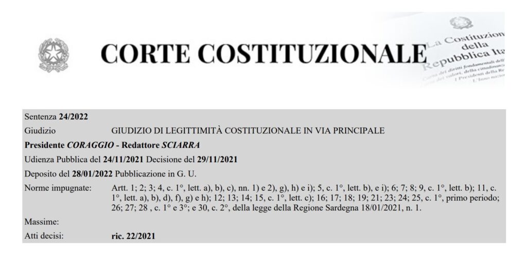 sentenza corte costituzionale 24-2022 piano casa sardegna impugnazione
