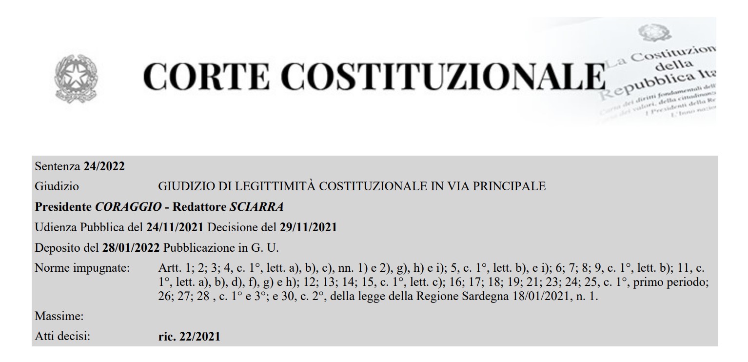 sentenza corte costituzionale 24-2022 piano casa sardegna impugnazione