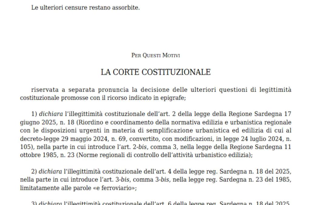Sentenza Corte Costituzionale 86-2026 - Salva Casa Sardegna L.R. 18-2025
