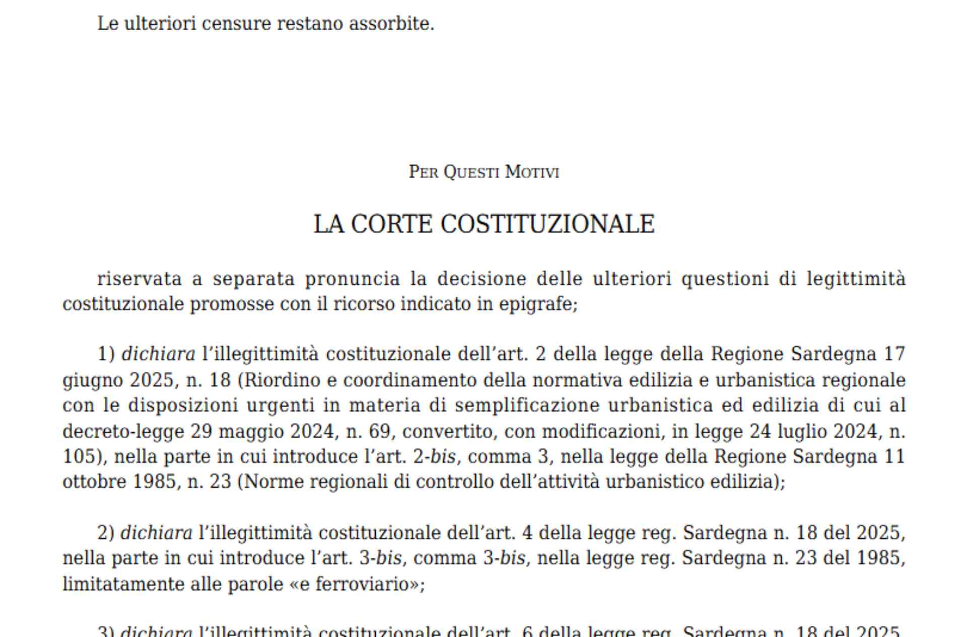 Sentenza Corte Costituzionale 86-2026 - Salva Casa Sardegna L.R. 18-2025